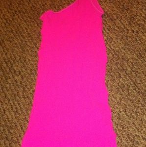 Hot pink spandex one shoulder mini dress
